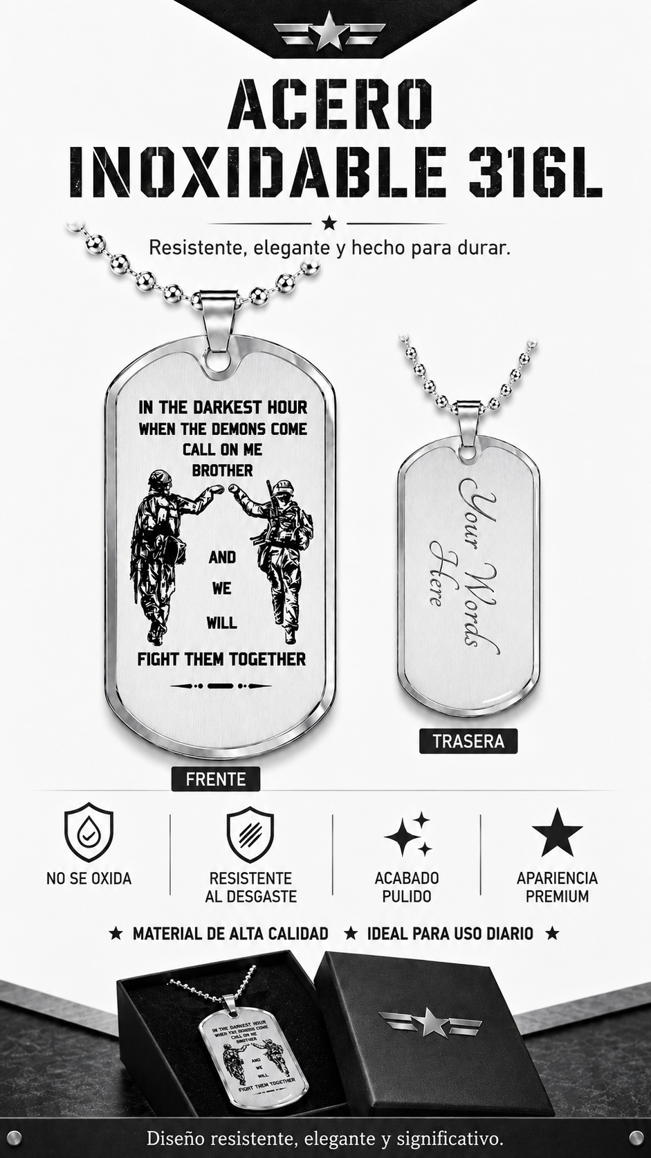 Collar Placa Militar - Hermandad Inquebrantable